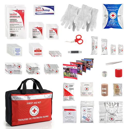 Canadian Red Cross Basic first aid kit contents, including disposable CPR face shield